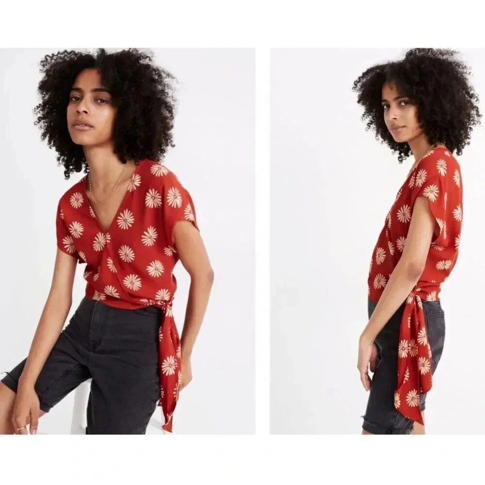 NWOT Madewell Cropped Sash-Tie Wrap Top in Daisy Daydream - Picture 2 of 9